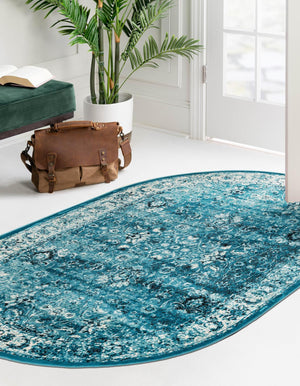 Blue 5' 3 x 8' Imperial Oval Area Rug 100% Polypropylene With Cotton Backing Traditional Vintage Distressed Design Carpet for Sale at Rug Engine