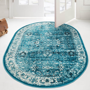 Blue 5' 3 x 8' Imperial Oval Area Rug 100% Polypropylene With Cotton Backing Traditional Vintage Distressed Design Carpet for Sale at Rug Engine