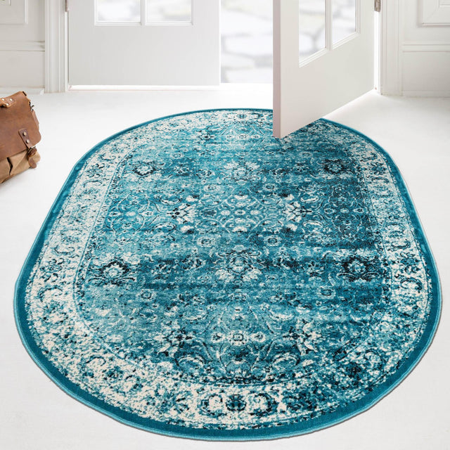 Blue 5' 3 x 8' Imperial Oval Area Rug 100% Polypropylene With Cotton Backing Traditional Vintage Distressed Design Carpet for Sale at Rug Engine