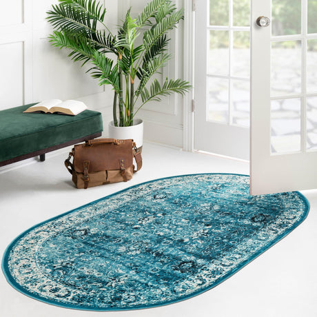 Blue 5' 3 x 8' Imperial Oval Area Rug 100% Polypropylene With Cotton Backing Traditional Vintage Distressed Design Carpet for Sale at Rug Engine