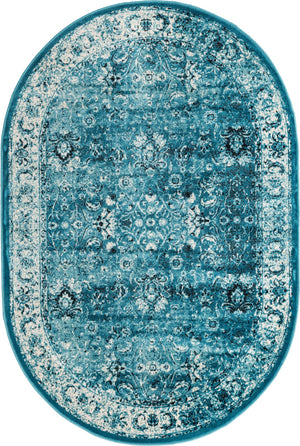 Blue 5' 3 x 8' Imperial Oval Area Rug 100% Polypropylene With Cotton Backing Traditional Vintage Distressed Design Carpet for Sale at Rug Engine