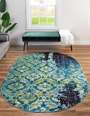 Blue 7' 10 x 10' Imperial Oval Area Rug 100% Polypropylene With Cotton Backing Traditional Vintage Distressed Design Carpet for Sale at Rug Engine