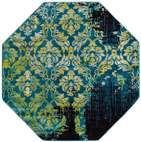 Blue 5' 3 x 5' 3 Imperial Octagon Area Rug 100% Polypropylene With Cotton Backing Traditional Vintage Distressed Design Carpet for Sale at Rug Engine