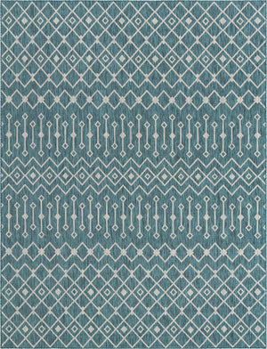 Teal 10' x 13' 1 Outdoor Trellis Rectangle Area Rug Weather Resistant for Patio, Deck, Terrace, Balcony, Porch Geometric Design Water Safe Outside Carpet for Sale at Rug Engine