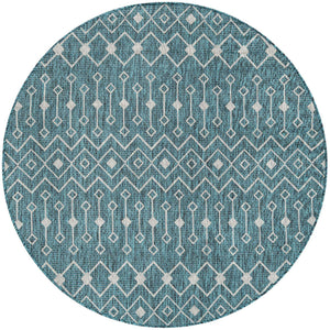 Teal 5' 3 x 5' 3 Outdoor Trellis Round Area Rug Weather Resistant for Patio, Deck, Terrace, Balcony, Porch Geometric Design Water Safe Outside Carpet for Sale at Rug Engine