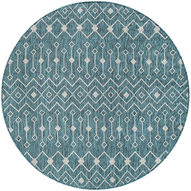 Teal 5' 3 x 5' 3 Outdoor Trellis Round Area Rug Weather Resistant for Patio, Deck, Terrace, Balcony, Porch Geometric Design Water Safe Outside Carpet for Sale at Rug Engine