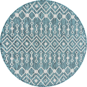 Teal 3' 1 x 3' 1 Outdoor Trellis Round Area Rug Weather Resistant for Patio, Deck, Terrace, Balcony, Porch Geometric Design Water Safe Outside Carpet for Sale at Rug Engine