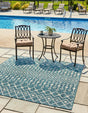 Teal 6' 1 x 6' 1 Outdoor Trellis Square Area Rug Weather Resistant for Patio, Deck, Terrace, Balcony, Porch Geometric Design Water Safe Outside Carpet for Sale at Rug Engine