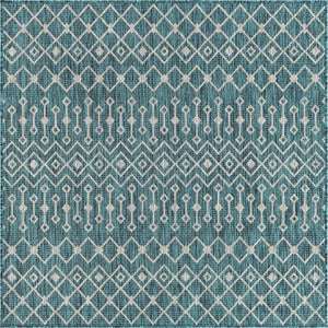 Teal 5' 3 x 5' 3 Outdoor Trellis Square Area Rug Weather Resistant for Patio, Deck, Terrace, Balcony, Porch Geometric Design Water Safe Outside Carpet for Sale at Rug Engine