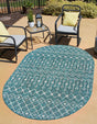 Teal 3' 1 x 5' 3 Outdoor Trellis Oval Area Rug Weather Resistant for Patio, Deck, Terrace, Balcony, Porch Geometric Design Water Safe Outside Carpet for Sale at Rug Engine