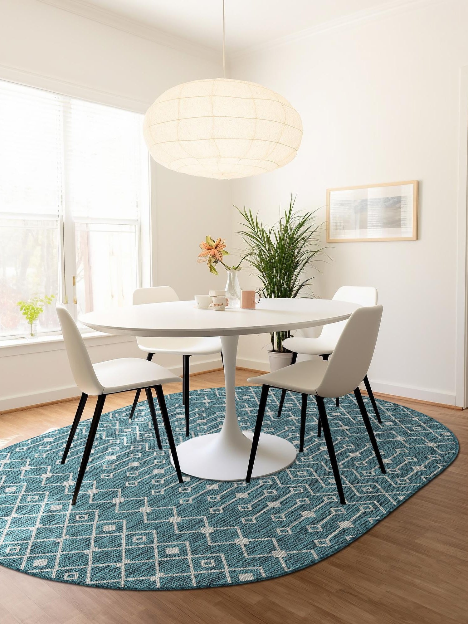 Teal 3' 1 x 5' 3 Outdoor Trellis Oval Area Rug Weather Resistant for Patio, Deck, Terrace, Balcony, Porch Geometric Design Water Safe Outside Carpet for Sale at Rug Engine