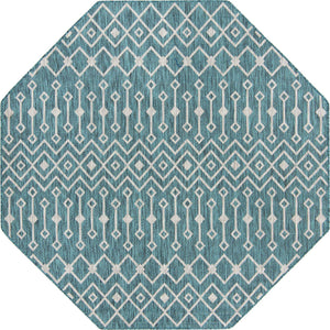 Teal 7' 10 x 7' 10 Outdoor Trellis Octagon Area Rug Weather Resistant for Patio, Deck, Terrace, Balcony, Porch Geometric Design Water Safe Outside Carpet for Sale at Rug Engine