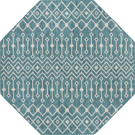 Teal 7' 10 x 7' 10 Outdoor Trellis Octagon Area Rug Weather Resistant for Patio, Deck, Terrace, Balcony, Porch Geometric Design Water Safe Outside Carpet for Sale at Rug Engine