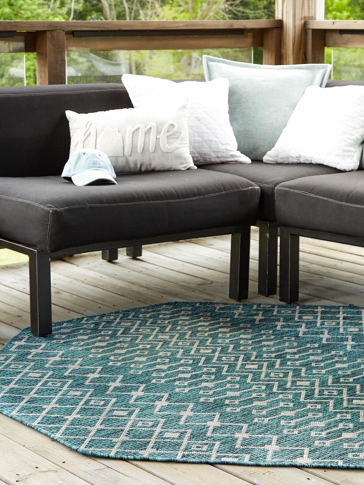 Teal 5' 3 x 5' 3 Outdoor Trellis Octagon Area Rug Weather Resistant for Patio, Deck, Terrace, Balcony, Porch Geometric Design Water Safe Outside Carpet for Sale at Rug Engine