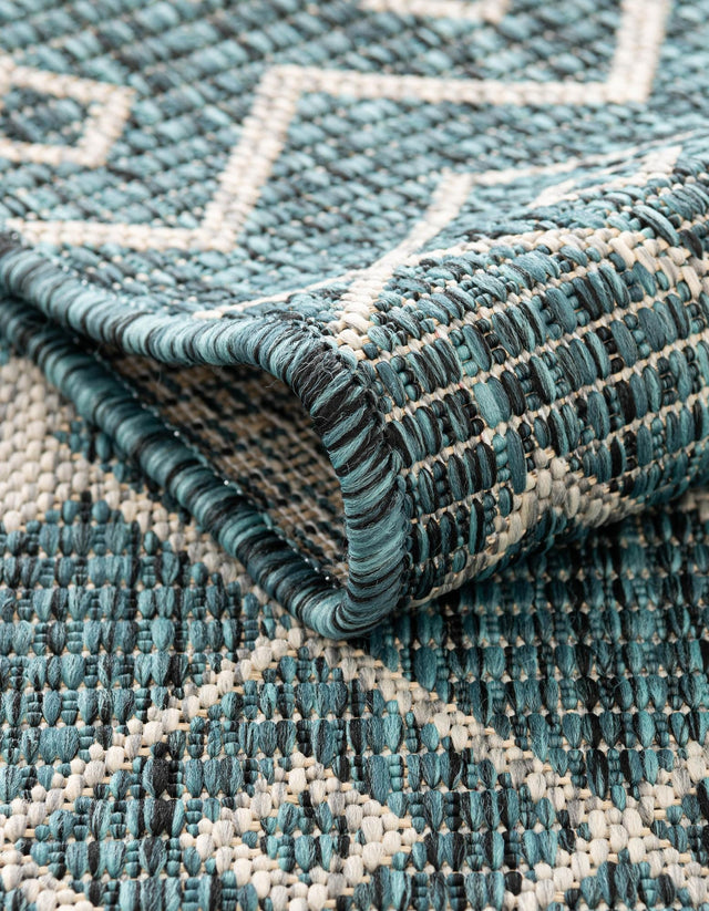 Teal 7' 10 x 7' 10 Outdoor Trellis Octagon Area Rug Weather Resistant for Patio, Deck, Terrace, Balcony, Porch Geometric Design Water Safe Outside Carpet for Sale at Rug Engine