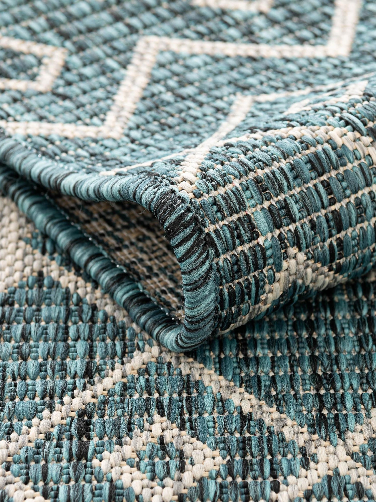 Teal 5' 3 x 5' 3 Outdoor Trellis Octagon Area Rug Weather Resistant for Patio, Deck, Terrace, Balcony, Porch Geometric Design Water Safe Outside Carpet for Sale at Rug Engine
