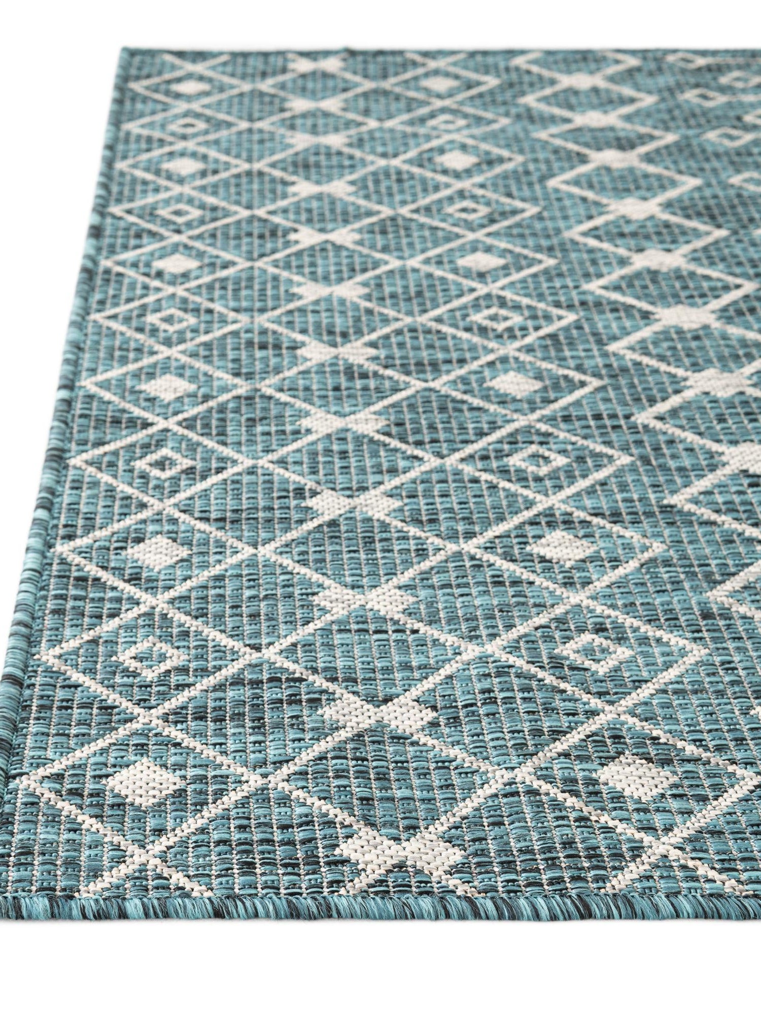Teal 5' 3 x 5' 3 Outdoor Trellis Octagon Area Rug Weather Resistant for Patio, Deck, Terrace, Balcony, Porch Geometric Design Water Safe Outside Carpet for Sale at Rug Engine