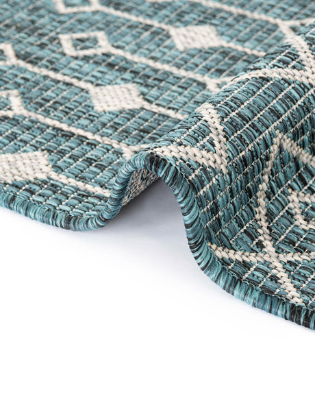 Teal 5' 3 x 5' 3 Outdoor Trellis Octagon Area Rug Weather Resistant for Patio, Deck, Terrace, Balcony, Porch Geometric Design Water Safe Outside Carpet for Sale at Rug Engine