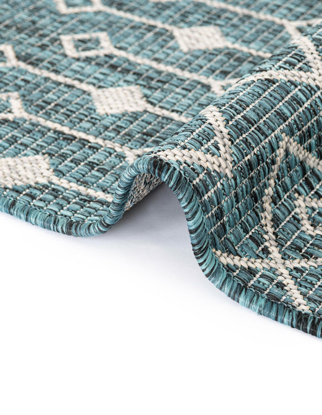 Teal 7' 10 x 7' 10 Outdoor Trellis Octagon Area Rug Weather Resistant for Patio, Deck, Terrace, Balcony, Porch Geometric Design Water Safe Outside Carpet for Sale at Rug Engine