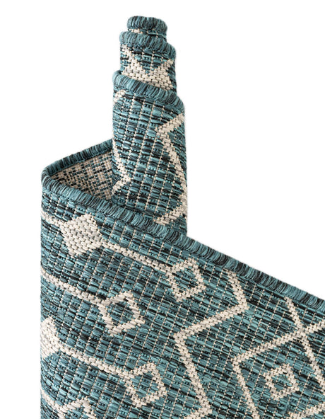 Teal 5' 3 x 5' 3 Outdoor Trellis Octagon Area Rug Weather Resistant for Patio, Deck, Terrace, Balcony, Porch Geometric Design Water Safe Outside Carpet for Sale at Rug Engine