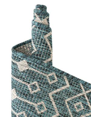 Teal 7' 10 x 7' 10 Outdoor Trellis Octagon Area Rug Weather Resistant for Patio, Deck, Terrace, Balcony, Porch Geometric Design Water Safe Outside Carpet for Sale at Rug Engine