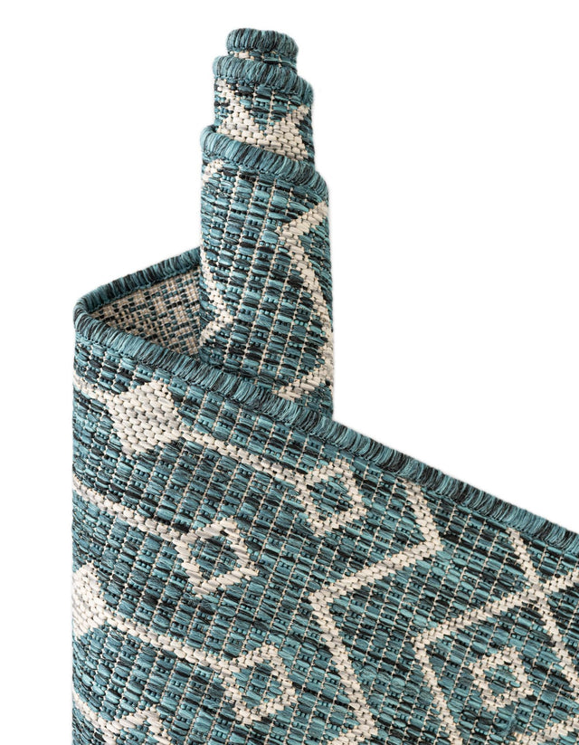 Teal 7' 10 x 7' 10 Outdoor Trellis Octagon Area Rug Weather Resistant for Patio, Deck, Terrace, Balcony, Porch Geometric Design Water Safe Outside Carpet for Sale at Rug Engine