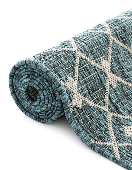 Teal 5' 3 x 5' 3 Outdoor Trellis Octagon Area Rug Weather Resistant for Patio, Deck, Terrace, Balcony, Porch Geometric Design Water Safe Outside Carpet for Sale at Rug Engine