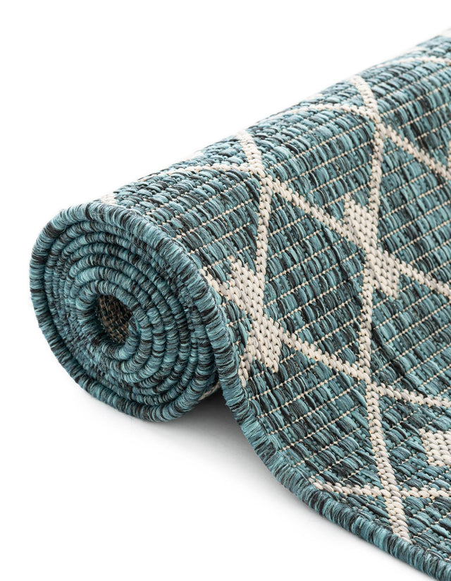 Teal 7' 10 x 7' 10 Outdoor Trellis Octagon Area Rug Weather Resistant for Patio, Deck, Terrace, Balcony, Porch Geometric Design Water Safe Outside Carpet for Sale at Rug Engine