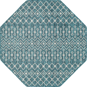 Teal 5' 3 x 5' 3 Outdoor Trellis Octagon Area Rug Weather Resistant for Patio, Deck, Terrace, Balcony, Porch Geometric Design Water Safe Outside Carpet for Sale at Rug Engine