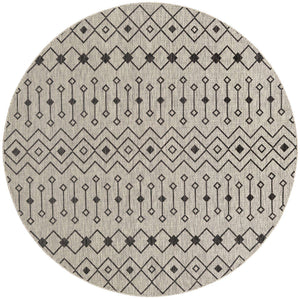 Gray 7' 10 x 7' 10 Outdoor Trellis Round Area Rug Weather Resistant for Patio, Deck, Terrace, Balcony, Porch Geometric Design Water Safe Outside Carpet for Sale at Rug Engine