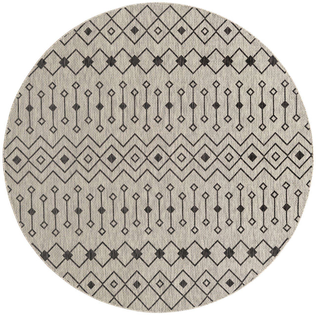 Gray 7' 10 x 7' 10 Outdoor Trellis Round Area Rug Weather Resistant for Patio, Deck, Terrace, Balcony, Porch Geometric Design Water Safe Outside Carpet for Sale at Rug Engine