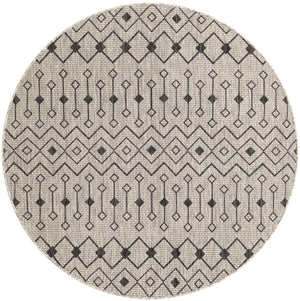 Gray 5' 3 x 5' 3 Outdoor Trellis Round Area Rug Weather Resistant for Patio, Deck, Terrace, Balcony, Porch Geometric Design Water Safe Outside Carpet for Sale at Rug Engine