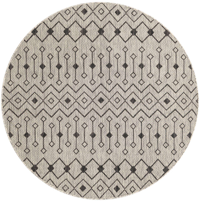Gray 5' 3 x 5' 3 Outdoor Trellis Round Area Rug Weather Resistant for Patio, Deck, Terrace, Balcony, Porch Geometric Design Water Safe Outside Carpet for Sale at Rug Engine