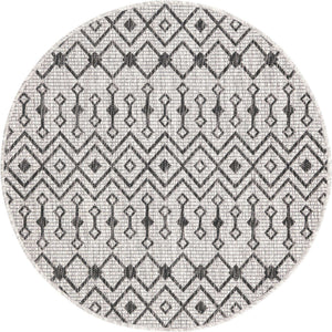 Gray 3' 1 x 3' 1 Outdoor Trellis Round Area Rug Weather Resistant for Patio, Deck, Terrace, Balcony, Porch Geometric Design Water Safe Outside Carpet for Sale at Rug Engine