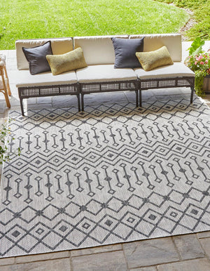 Gray 13' 1 x 13' 1 Outdoor Trellis Square Area Rug Weather Resistant for Patio, Deck, Terrace, Balcony, Porch Geometric Design Water Safe Outside Carpet for Sale at Rug Engine