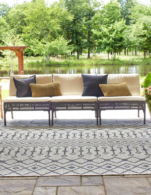 Gray 5' 3 x 5' 3 Outdoor Trellis Square Area Rug Weather Resistant for Patio, Deck, Terrace, Balcony, Porch Geometric Design Water Safe Outside Carpet for Sale at Rug Engine