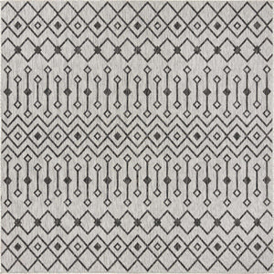 Gray 7' 10 x 7' 10 Outdoor Trellis Square Area Rug Weather Resistant for Patio, Deck, Terrace, Balcony, Porch Geometric Design Water Safe Outside Carpet for Sale at Rug Engine