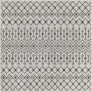 Gray 5' 3 x 5' 3 Outdoor Trellis Square Area Rug Weather Resistant for Patio, Deck, Terrace, Balcony, Porch Geometric Design Water Safe Outside Carpet for Sale at Rug Engine