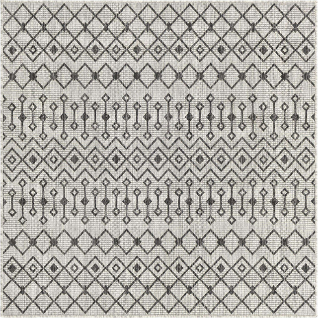 Gray 5' 3 x 5' 3 Outdoor Trellis Square Area Rug Weather Resistant for Patio, Deck, Terrace, Balcony, Porch Geometric Design Water Safe Outside Carpet for Sale at Rug Engine