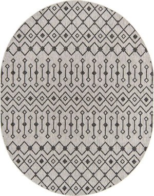 Gray 7' 10 x 10' Outdoor Trellis Oval Area Rug Weather Resistant for Patio, Deck, Terrace, Balcony, Porch Geometric Design Water Safe Outside Carpet for Sale at Rug Engine