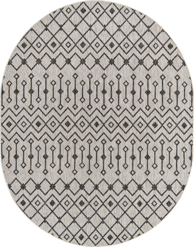 Gray 7' 10 x 10' Outdoor Trellis Oval Area Rug Weather Resistant for Patio, Deck, Terrace, Balcony, Porch Geometric Design Water Safe Outside Carpet for Sale at Rug Engine