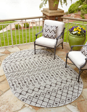Gray 3' 1 x 5' 3 Outdoor Trellis Oval Area Rug Weather Resistant for Patio, Deck, Terrace, Balcony, Porch Geometric Design Water Safe Outside Carpet for Sale at Rug Engine