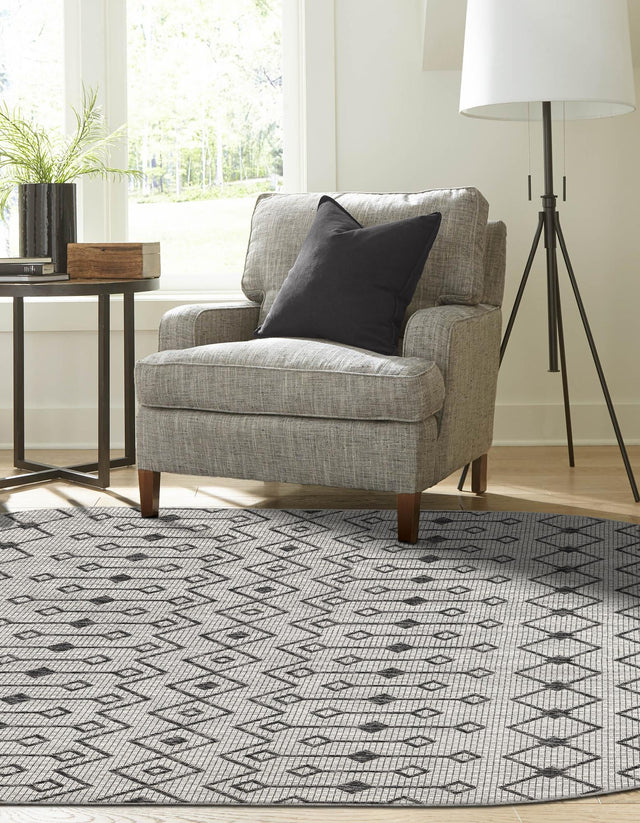 Gray 5' 3 x 8' Outdoor Trellis Oval Area Rug Weather Resistant for Patio, Deck, Terrace, Balcony, Porch Geometric Design Water Safe Outside Carpet for Sale at Rug Engine