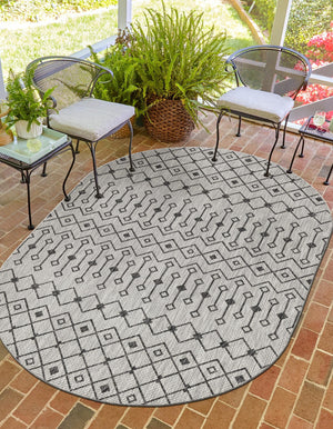 Gray 3' 1 x 5' 3 Outdoor Trellis Oval Area Rug Weather Resistant for Patio, Deck, Terrace, Balcony, Porch Geometric Design Water Safe Outside Carpet for Sale at Rug Engine