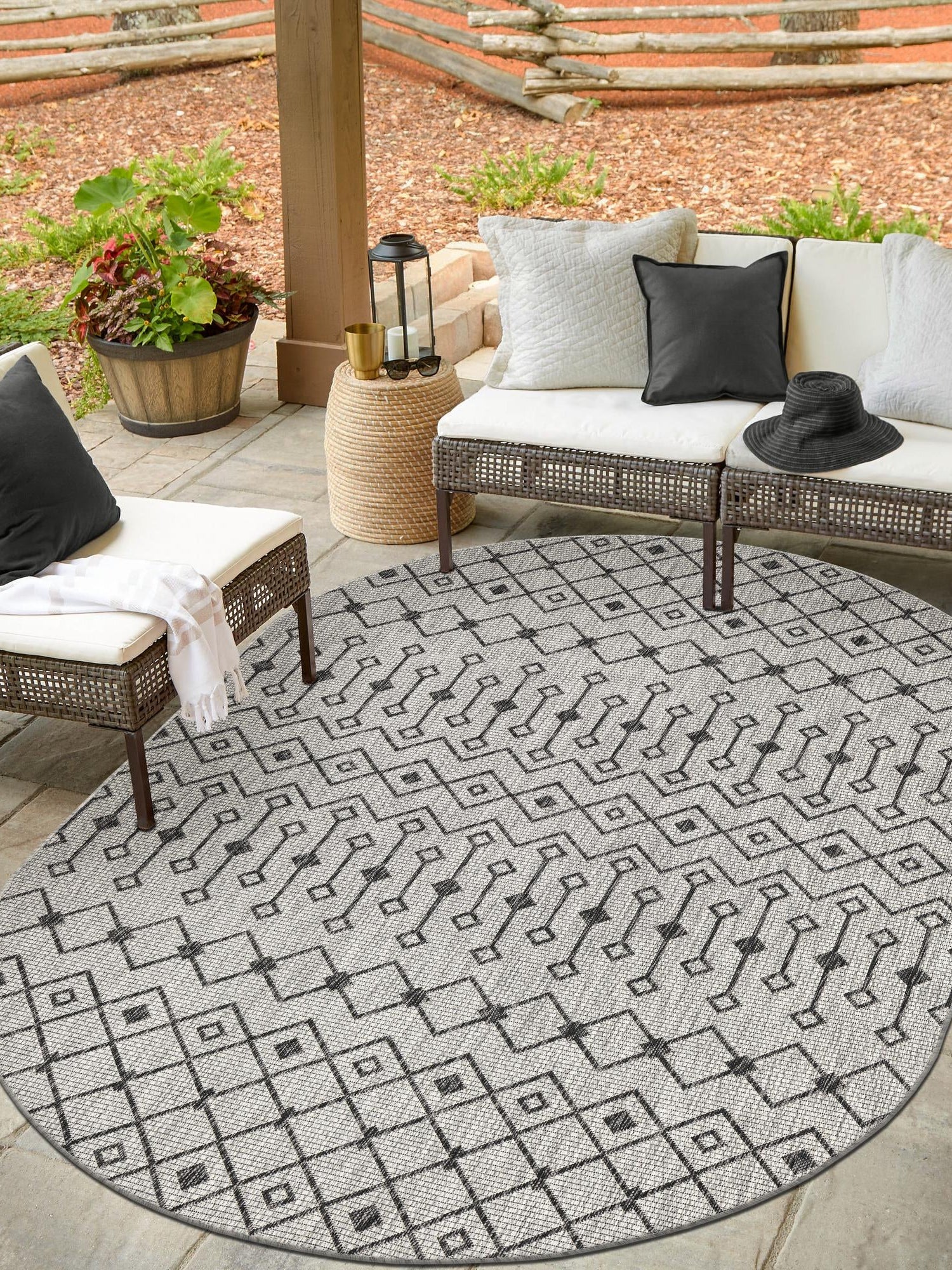 Gray 3' 1 x 5' 3 Outdoor Trellis Oval Area Rug Weather Resistant for Patio, Deck, Terrace, Balcony, Porch Geometric Design Water Safe Outside Carpet for Sale at Rug Engine