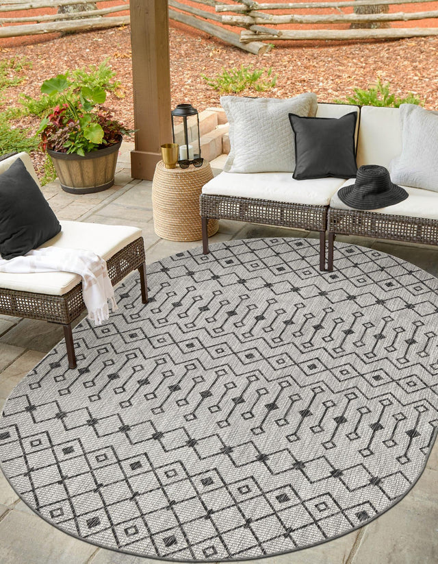 Gray 3' 1 x 5' 3 Outdoor Trellis Oval Area Rug Weather Resistant for Patio, Deck, Terrace, Balcony, Porch Geometric Design Water Safe Outside Carpet for Sale at Rug Engine