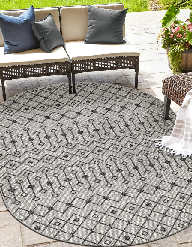Gray 5' 3 x 8' Outdoor Trellis Oval Area Rug Weather Resistant for Patio, Deck, Terrace, Balcony, Porch Geometric Design Water Safe Outside Carpet for Sale at Rug Engine
