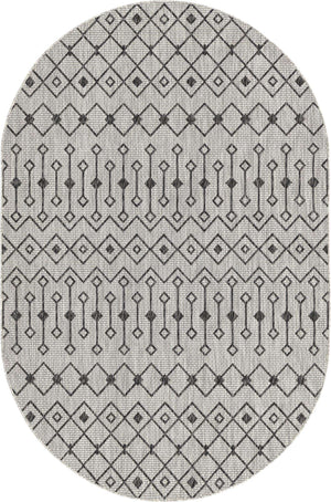 Gray 5' 3 x 8' Outdoor Trellis Oval Area Rug Weather Resistant for Patio, Deck, Terrace, Balcony, Porch Geometric Design Water Safe Outside Carpet for Sale at Rug Engine