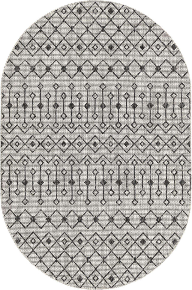 Gray 5' 3 x 8' Outdoor Trellis Oval Area Rug Weather Resistant for Patio, Deck, Terrace, Balcony, Porch Geometric Design Water Safe Outside Carpet for Sale at Rug Engine