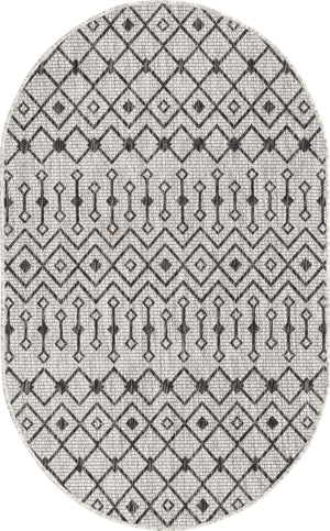 Gray 3' 1 x 5' 3 Outdoor Trellis Oval Area Rug Weather Resistant for Patio, Deck, Terrace, Balcony, Porch Geometric Design Water Safe Outside Carpet for Sale at Rug Engine